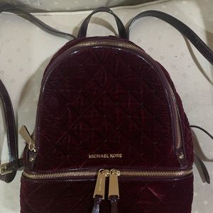 Michael Kors burgundy velvet backpack purse